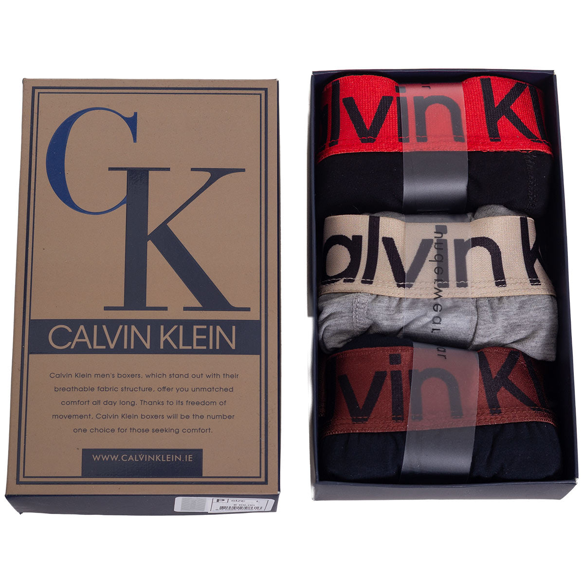 GIFTBOX Bokserki męskie CALVIN KLEIN majtki PREZENT 3 PARY BAWEŁNA czarne/szare/granatowe