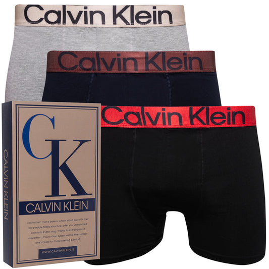 GIFTBOX Bokserki męskie CALVIN KLEIN majtki PREZENT 3 PARY BAWEŁNA czarne/szare/granatowe