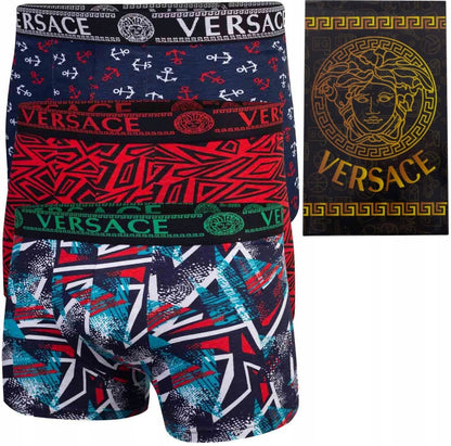 Męskie bokserki GIFTBOX PREZENT majtki VERSACE 3P granatowe, czerwone