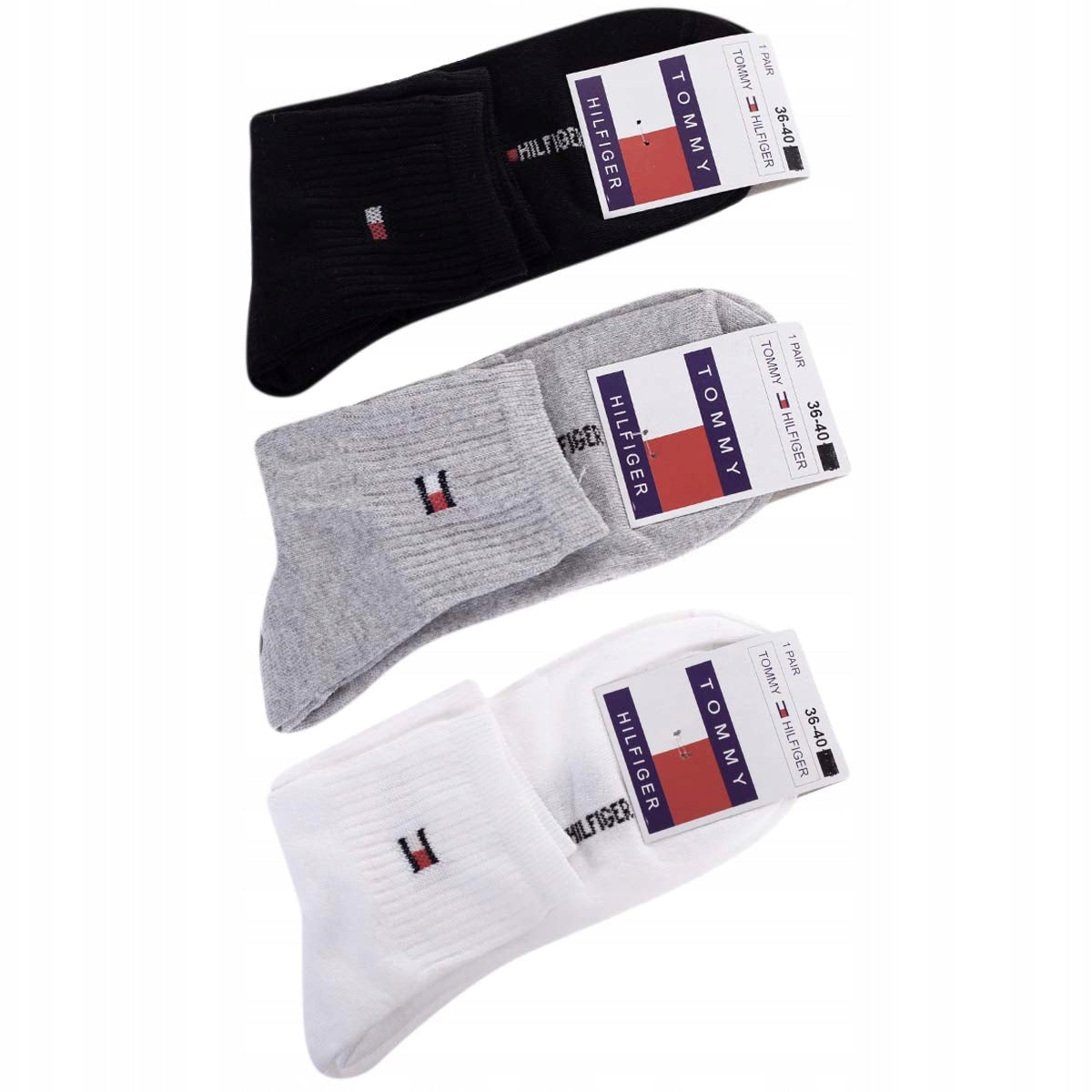 Skarpetki TOMMY HILFIGER skarpety 12 par bawełna czarne/szare/białe