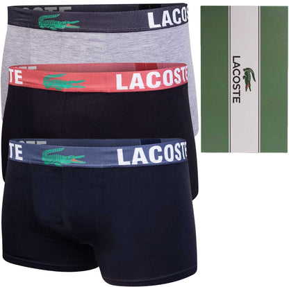 GIFTBOX Bokserki męskie LACOSTE majtki PREZENT 3 PARY BAWEŁNA czarne, granatowe, szare