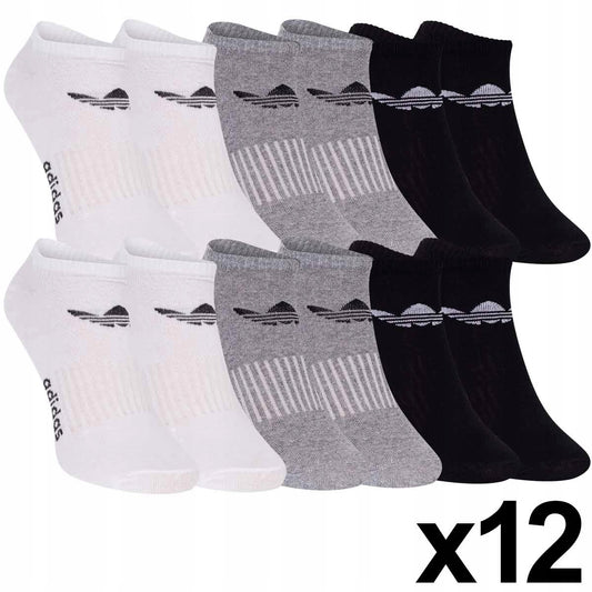 Skarpetki ADIDAS stopki 12 PAR 100% BAWEŁNA czarne/szare/białe