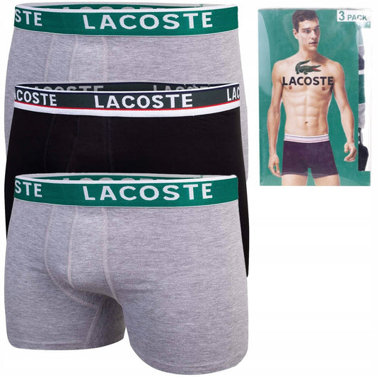 Męskie bokserki bawełniane majtki LACOSTE 3P szare, czarne
