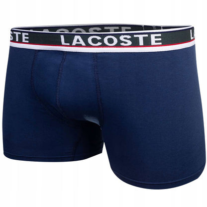 Męskie bokserki bawełniane majtki LACOSTE 3P czarne, granatowe, szare