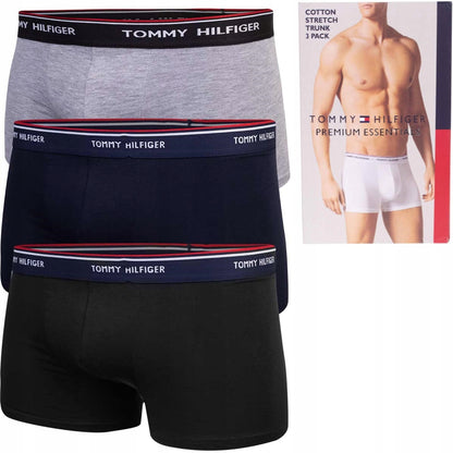 Męskie bokserki majtki TOMMY HILFIGER 3P czarne, granatowe, szare