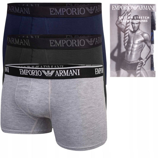Męskie bokserki majtki EMPORIO ARMANI 3P czarne, granatowe, szare