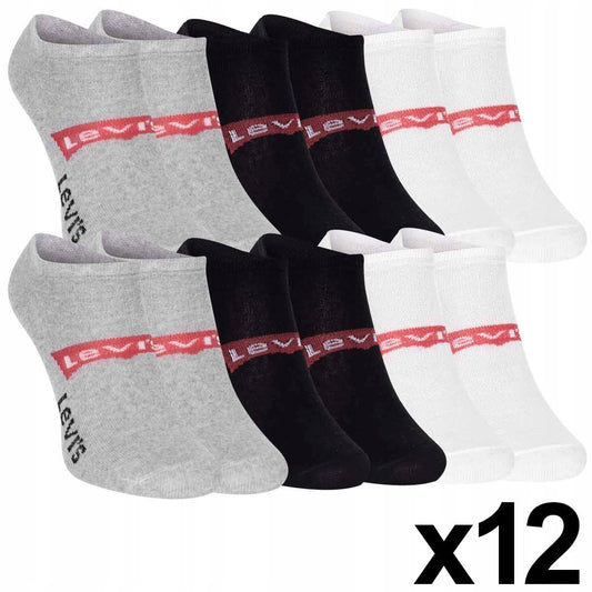Skarpetki LEVI'S stopki 12 par BAWEŁNA białe/szare/czarne