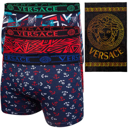 GIFTBOX Bokserki męskie VERSACE majtki PREZENT 3 PARY BAWEŁNA czerwone, granatowe