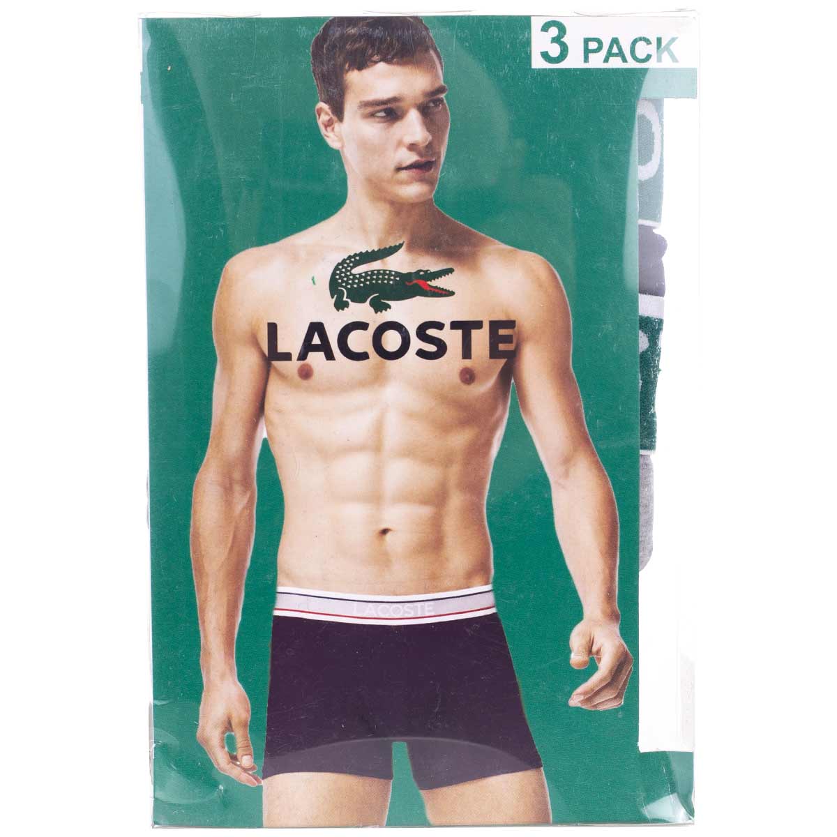 Męskie bokserki bawełniane majtki LACOSTE 3P czarne, granatowe, szare