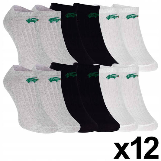 Skarpetki LACOSTE stopki 12 par 100% BAWEŁNA białe/szare/czarne 36-41
